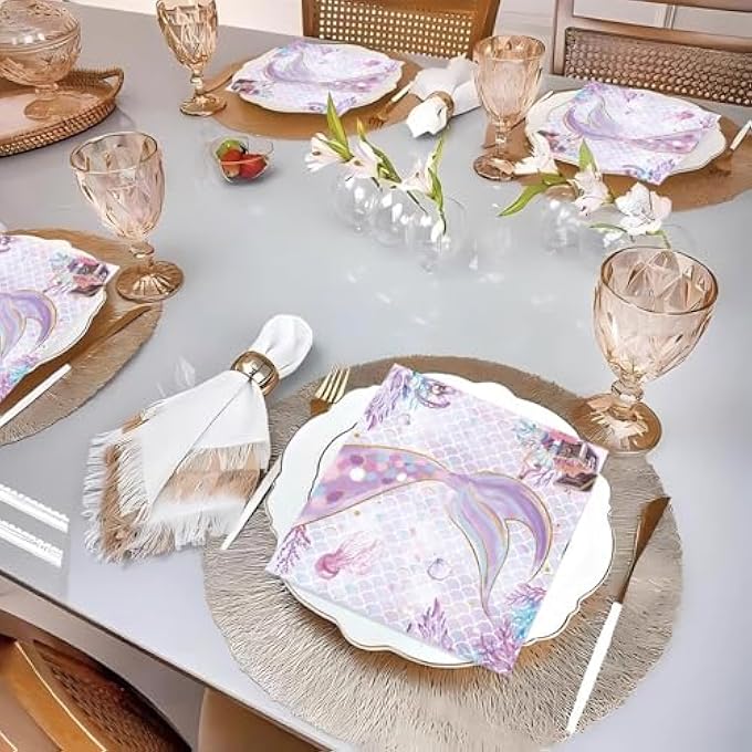 PACK OF 20 MERMAID BIRTHDAY DECORATION NAPKINS - Image 3